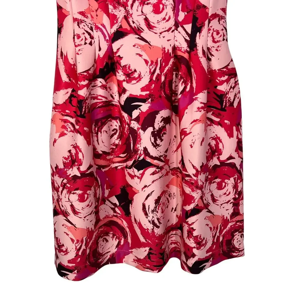 Taylor Pink Red Floral Scuba Fit &‎ Flare Sleeveless To Knee Back Zipper Dress 6